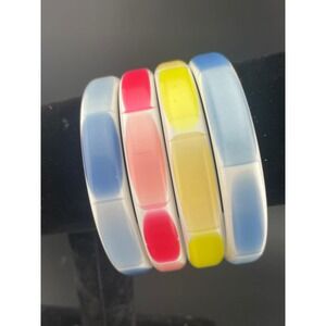 Vintage moonglow lucite tile bangle bracelet stack pastel 4pc 1/2" wide 2.75" ID